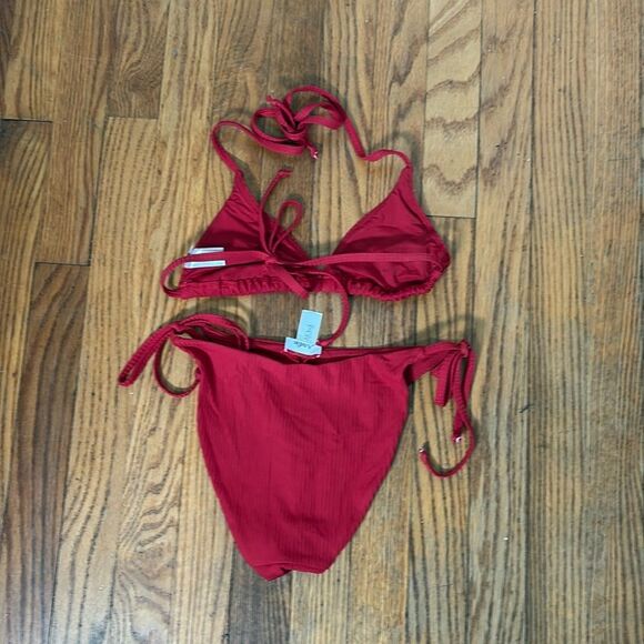 Andie String Bikini Set Ribbed Flame Red size S NWOT - Picture 4 of 7